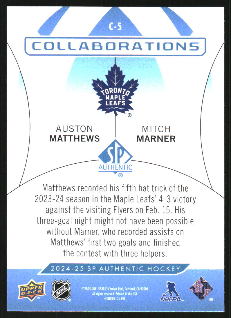 2024-25 SP Authentic Collaborations Blue #C5 Auston Matthews Mitch Marner