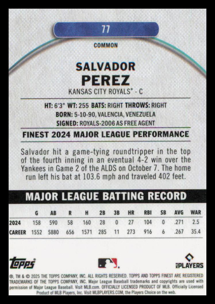 2025 Finest #77 Salvador Perez back image