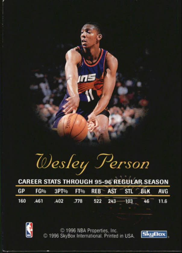 1996-97 SkyBox Premium Autographics Blue #66 Wesley Person back image