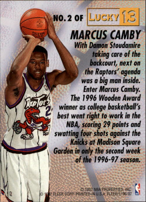 1996-97 Fleer Lucky 13 #2 Marcus Camby back image