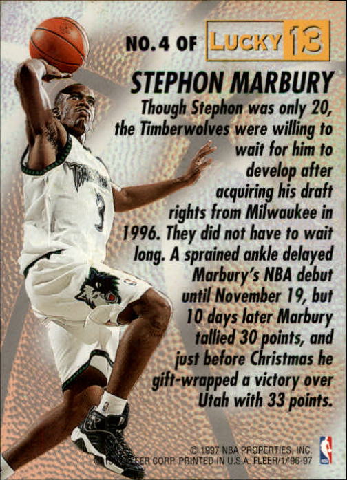 1996-97 Fleer Lucky 13 #4 Stephon Marbury back image