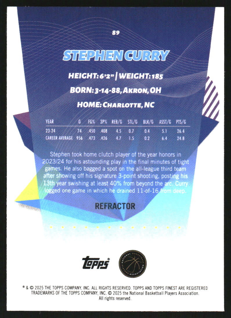2024-25 Finest Refractors #89 Stephen Curry C