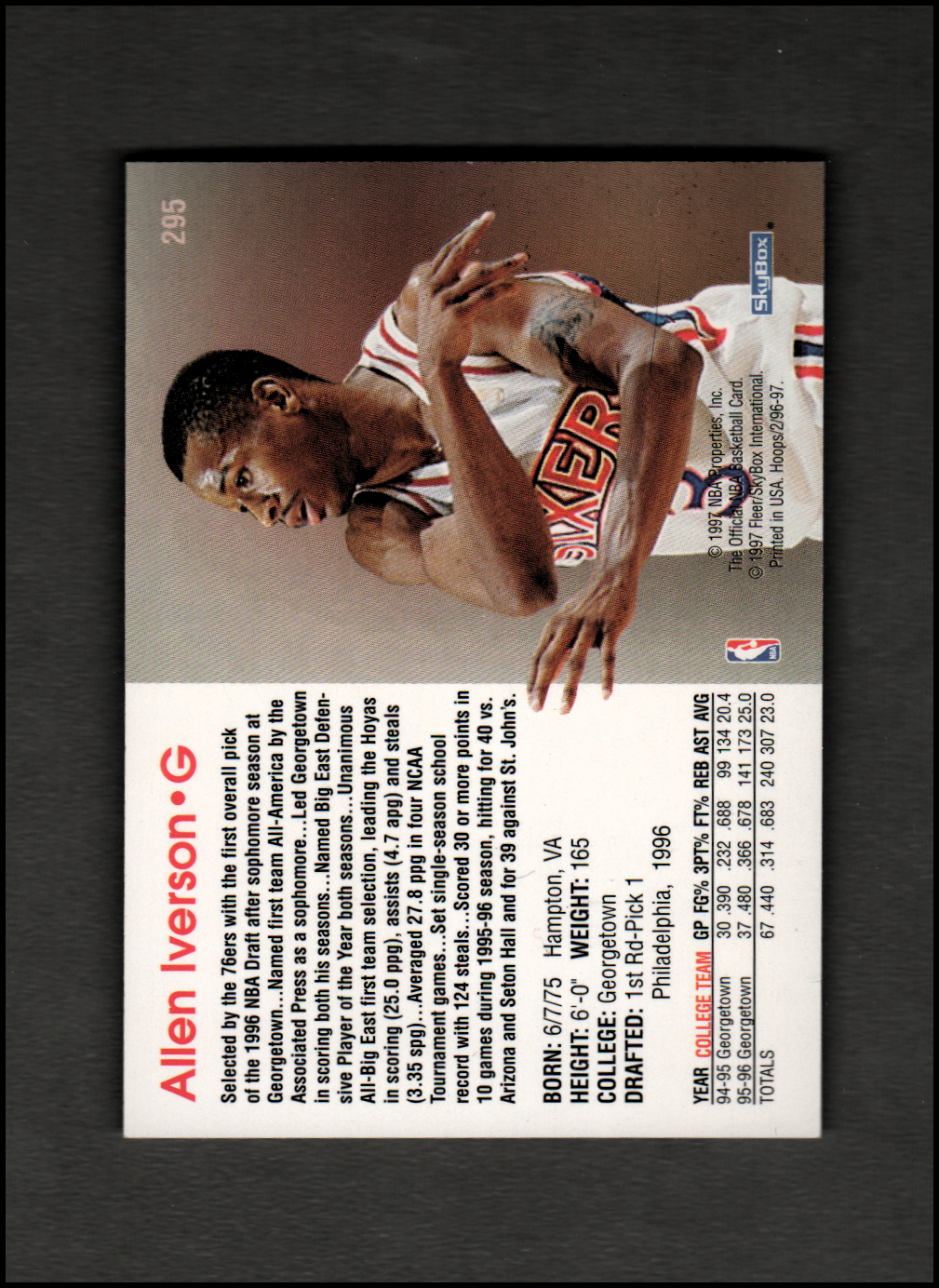 1996-97 Hoops #295 Allen Iverson RC back image