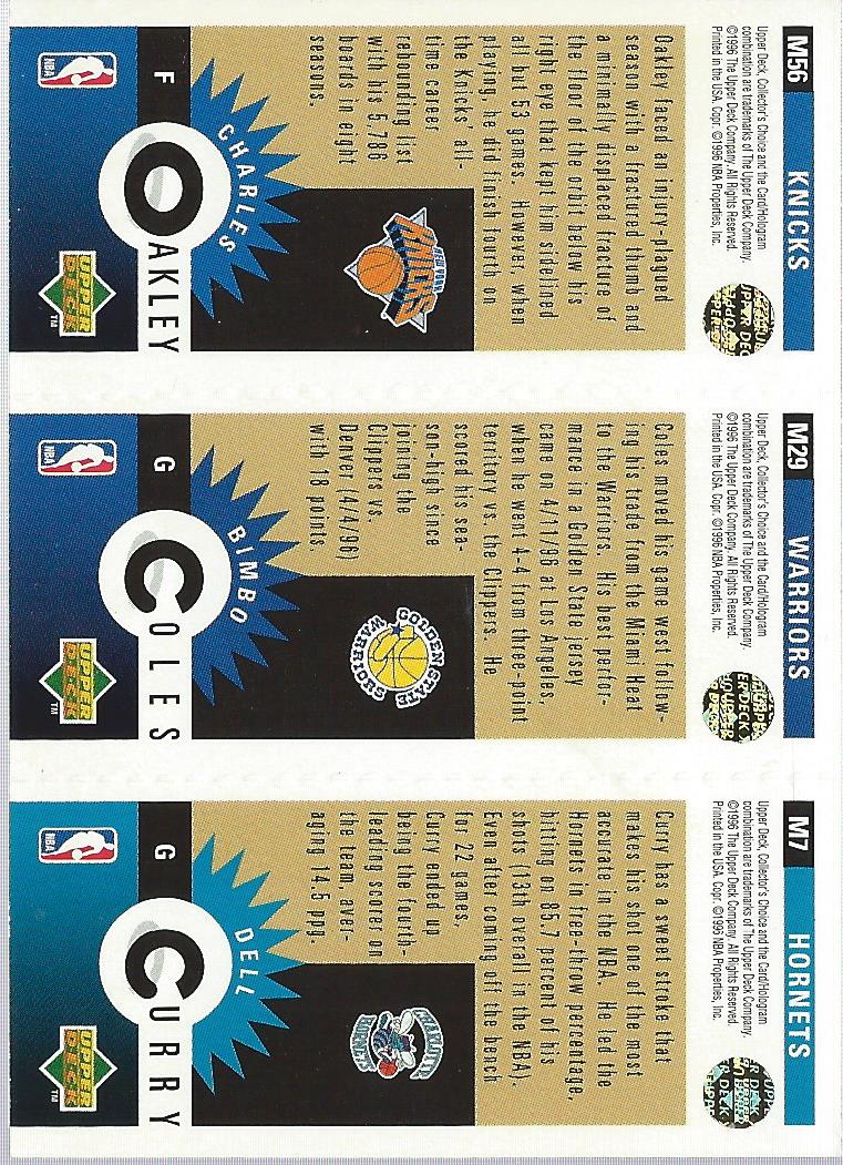 1996-97 Collector's Choice Mini-Cards Gold #M56 Dell Curry/Bimbo Coles/Charles Oakley back image