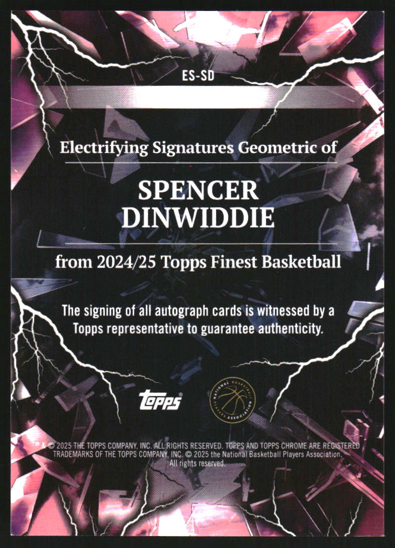 2024-25 Finest Electrifying Signatures Black Geometric Refractors #ESSD Spencer Dinwiddie Auto