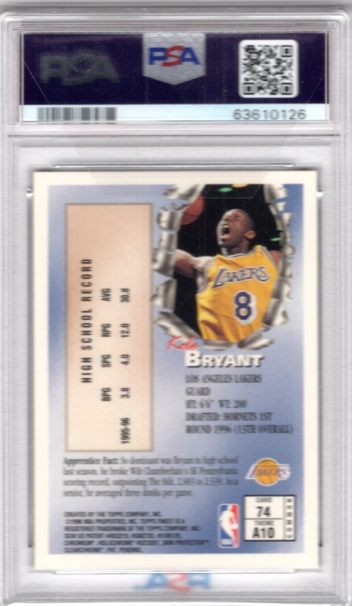 1996-97 Finest #74 Kobe Bryant B RC - - Graded PSA Gem Mint 10 - Gem ...