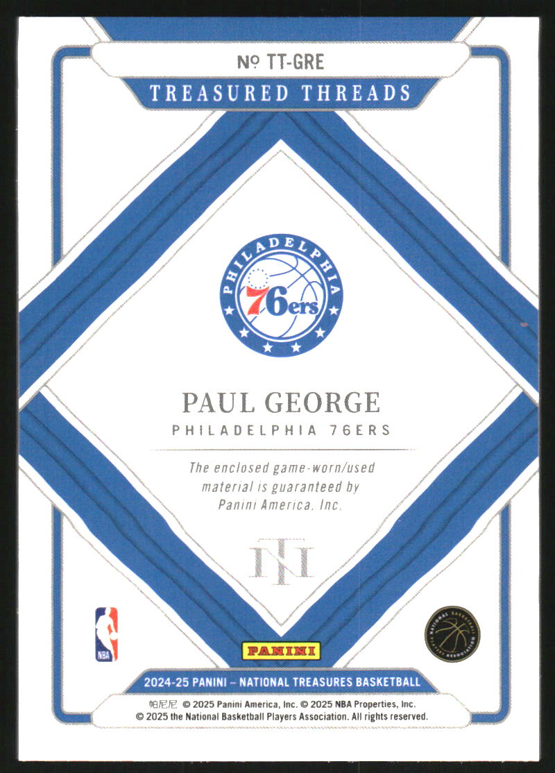 2024-25 Panini National Treasures Treasured Threads #29 Paul George Jersey /99
