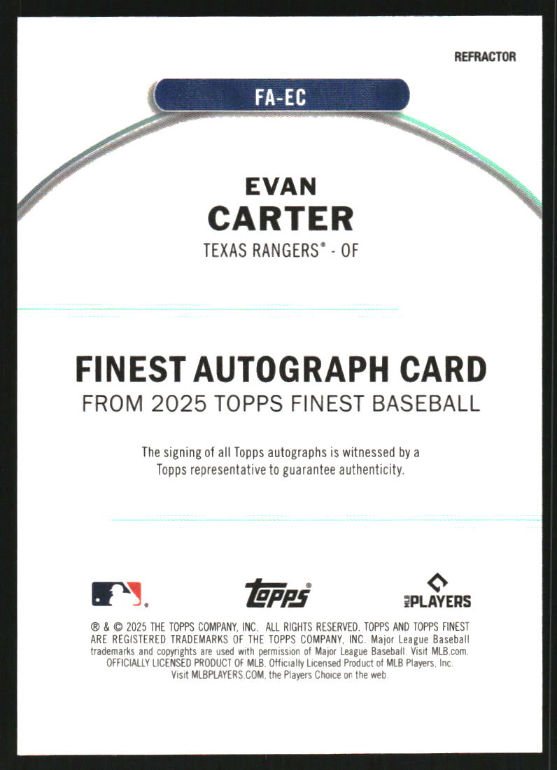 2025 Finest Autographs Refractors #FAEC Evan Carter Auto
