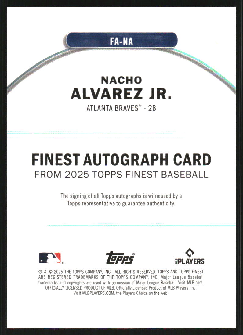 2025 Finest Autographs Purple Refractors #FANA Nacho Alvarez Jr. Auto /125