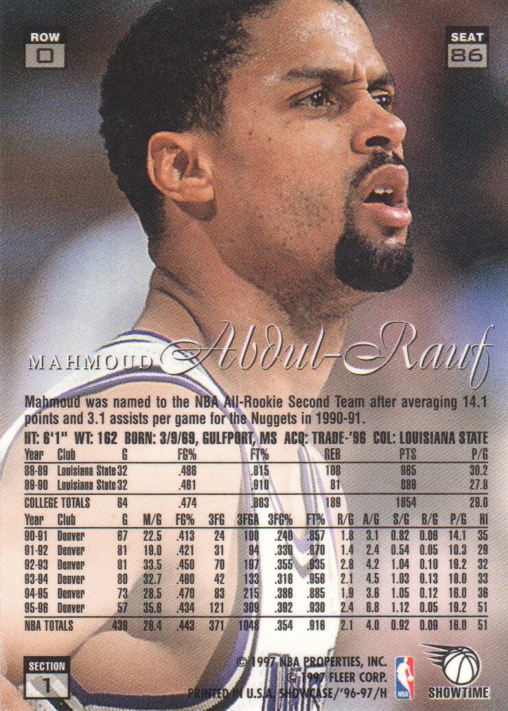1996-97 Flair Showcase Row 0 #86 Mahmoud Abdul-Rauf back image