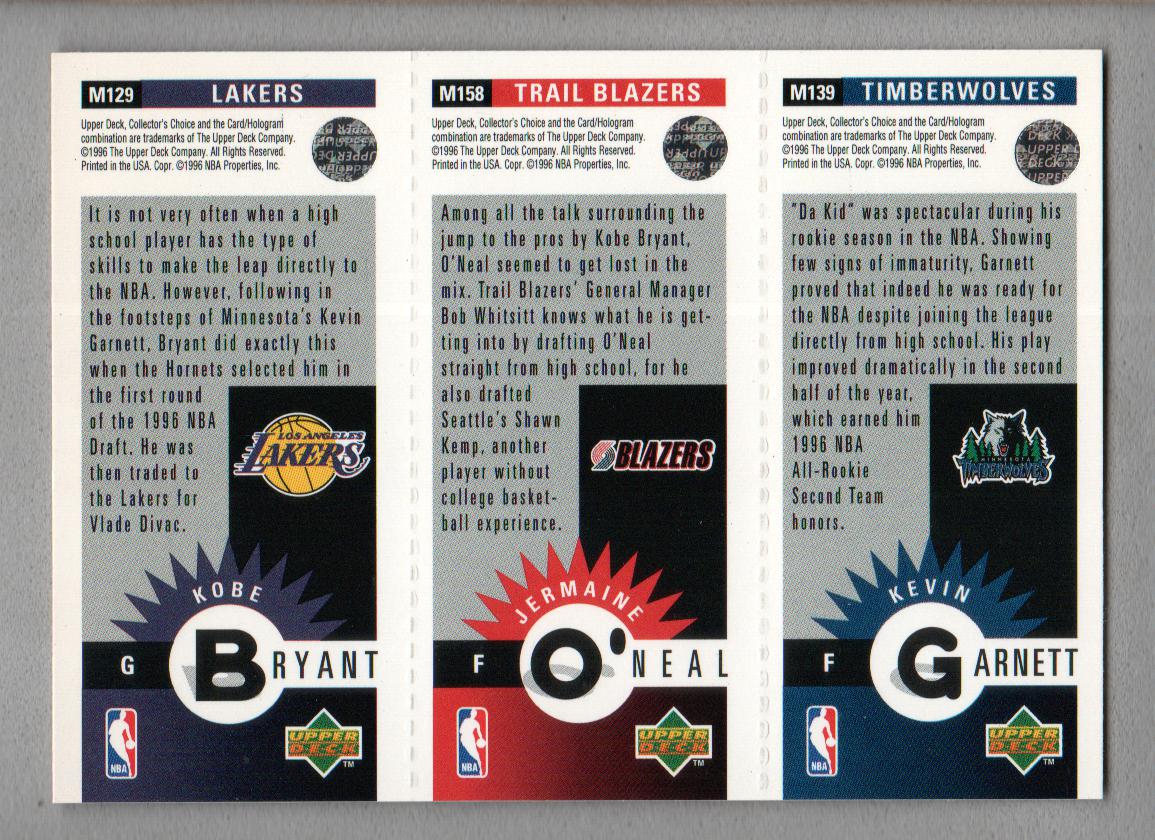 1996-97 Collector's Choice Mini-Cards #M129 Kobe Bryant/Jermaine O'Neal/Kevin Garnett back image