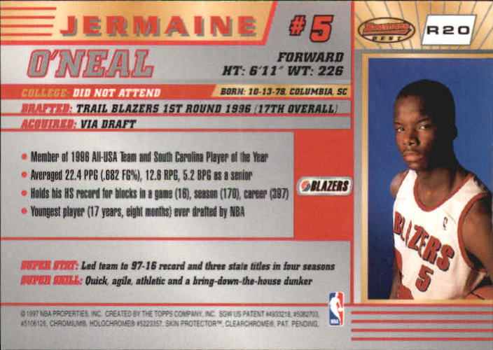 1996-97 Bowman's Best #R20 Jermaine O'Neal RC back image