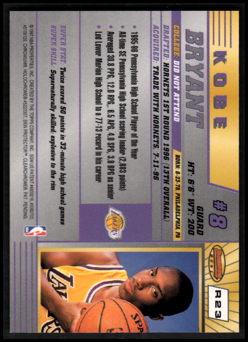 1996-97 Bowman's Best #R23 Kobe Bryant RC back image
