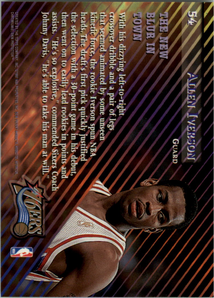 1996-97 Stadium Club Members Only 55 #54 Allen Iverson Finest back image