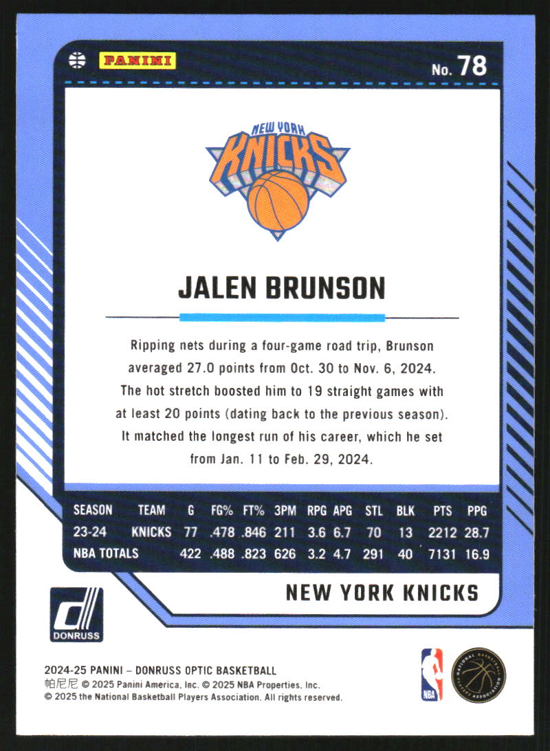 2024-25 Donruss Optic #78 Jalen Brunson