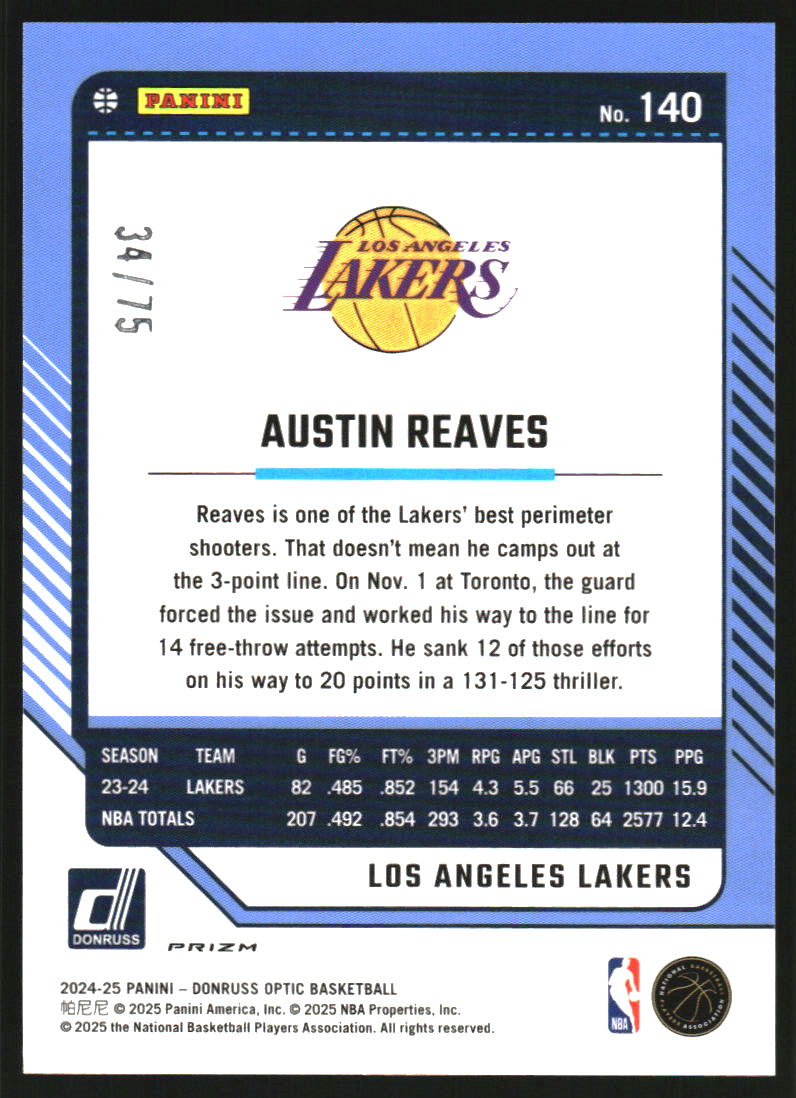2024-25 Donruss Optic Blue Shimmer #140 Austin Reaves
