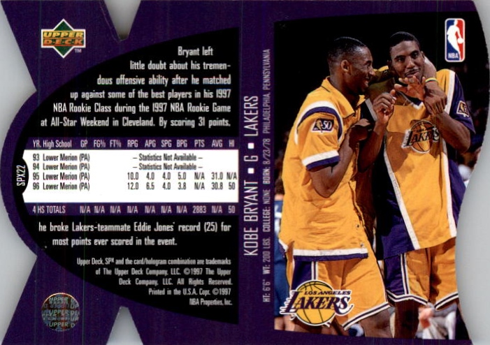 1997 SPx #22 Kobe Bryant back image