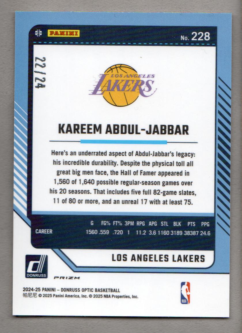 2024-25 Donruss Optic Gold Sparkle #228 Kareem Abdul-Jabbar LGD back image