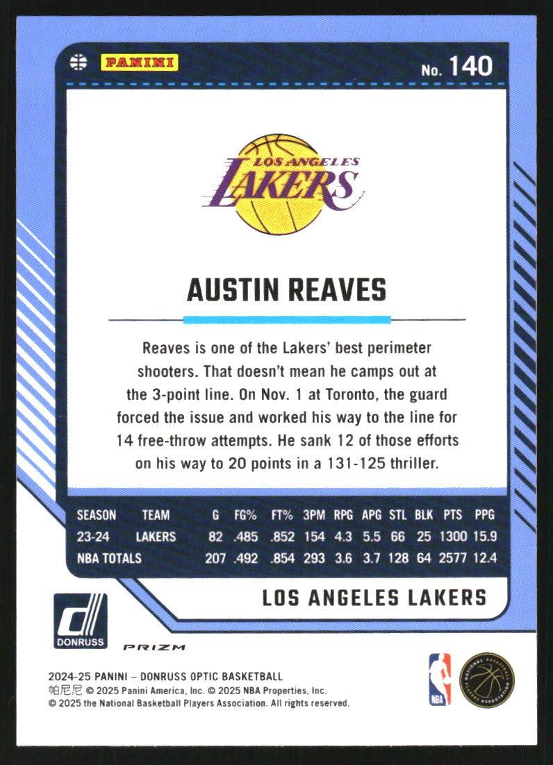 2024-25 Donruss Optic Green Seismic #140 Austin Reaves