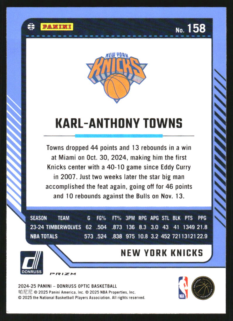 2024-25 Donruss Optic Green Seismic #158 Karl-Anthony Towns