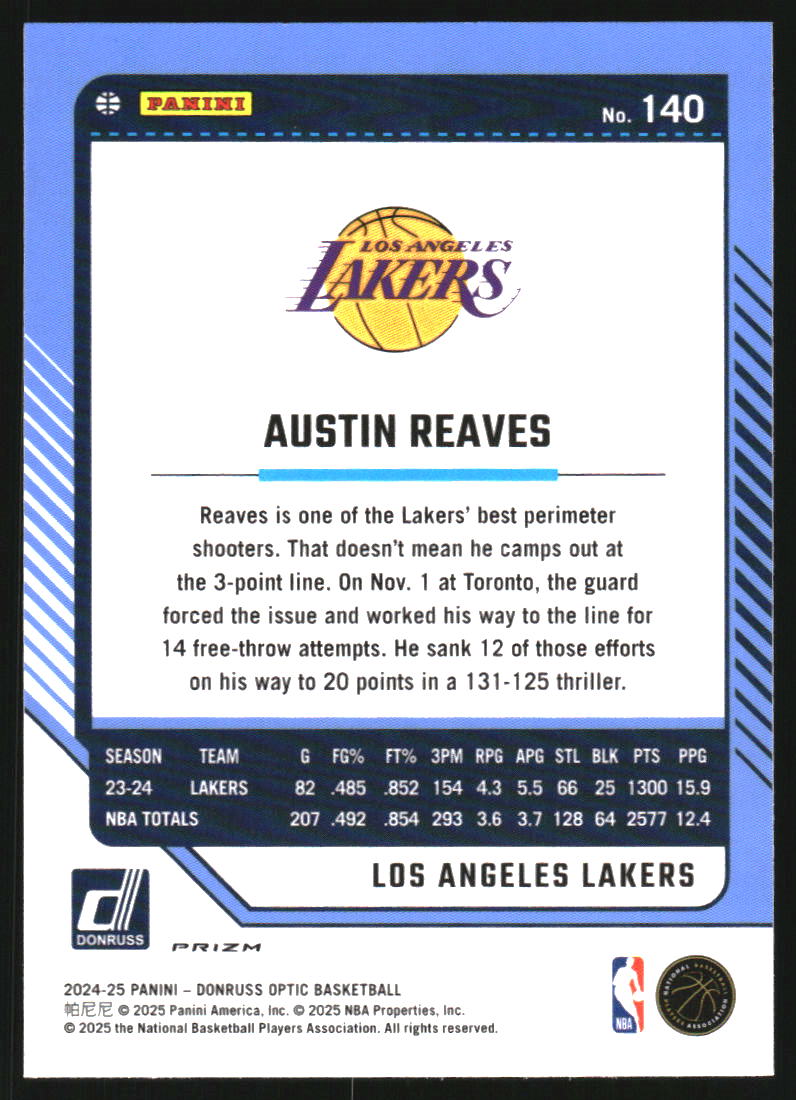 2024-25 Donruss Optic Purple Shimmer #140 Austin Reaves