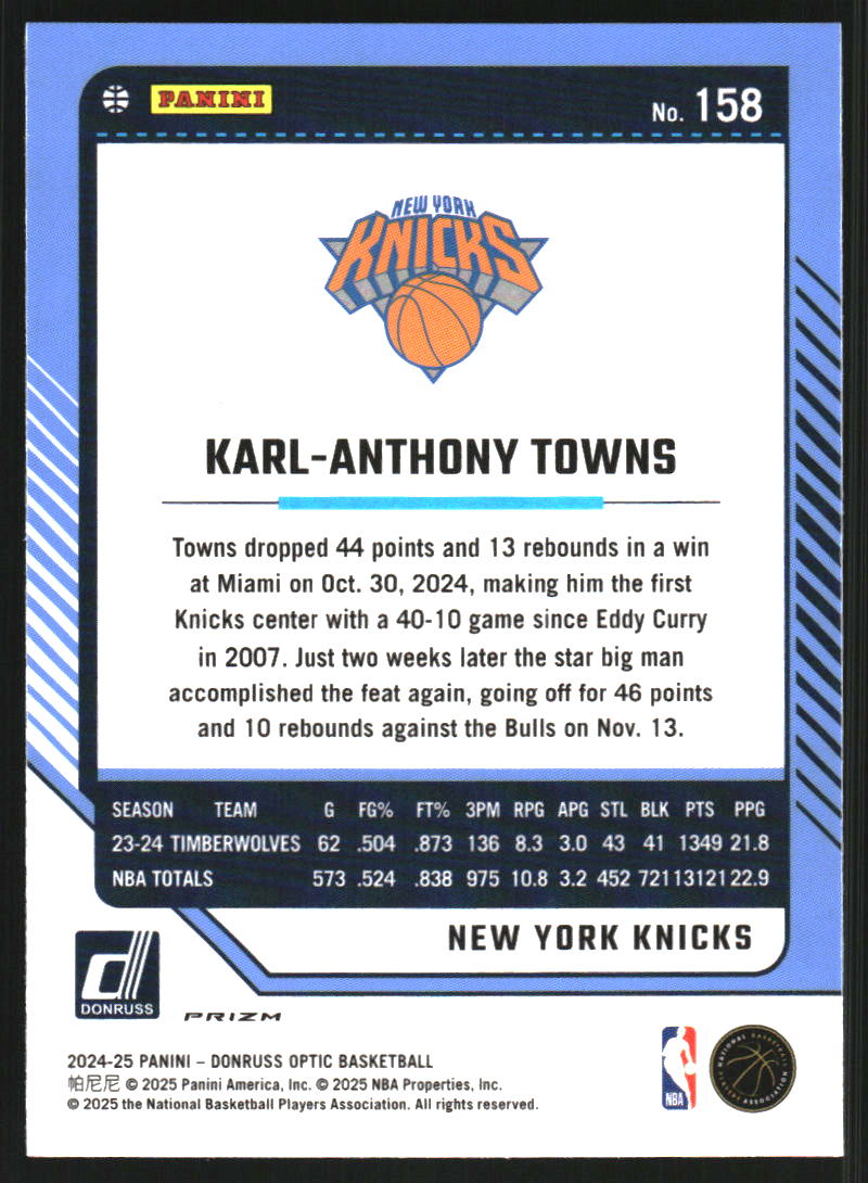 2024-25 Donruss Optic Purple Shock #158 Karl-Anthony Towns