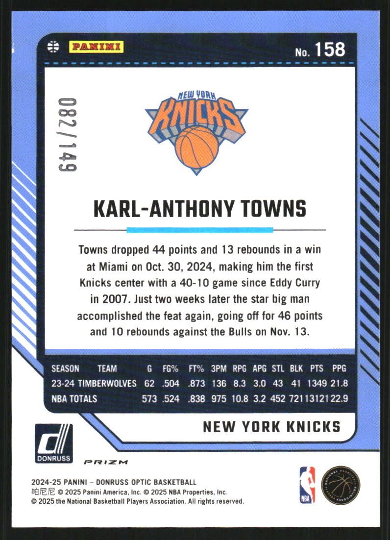 2024-25 Donruss Optic Red Seismic #158 Karl-Anthony Towns /149
