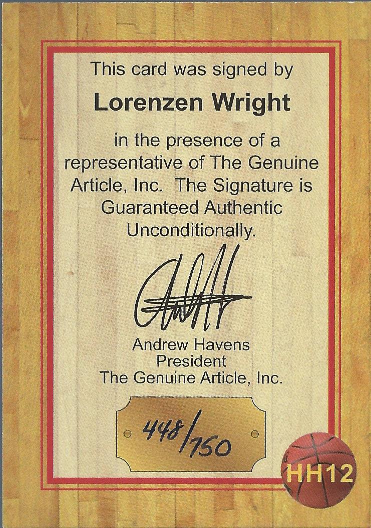 1997 Genuine Article Hometown Heroes Autographs #HH12 Lorenzen Wright back image
