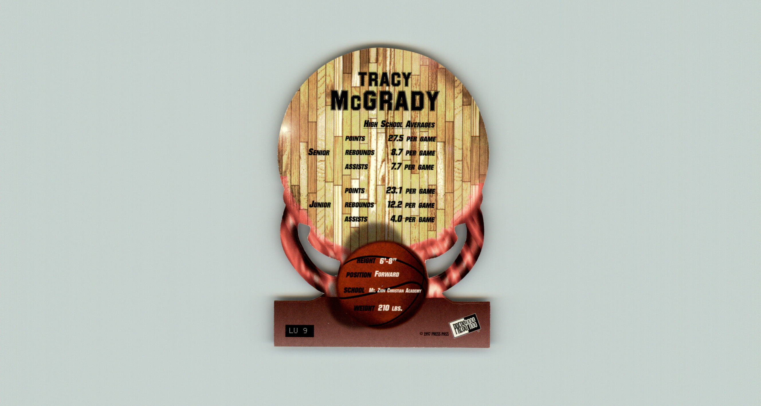 1997 Press Pass Double Threat Light It Up #LU9 Tracy McGrady back image
