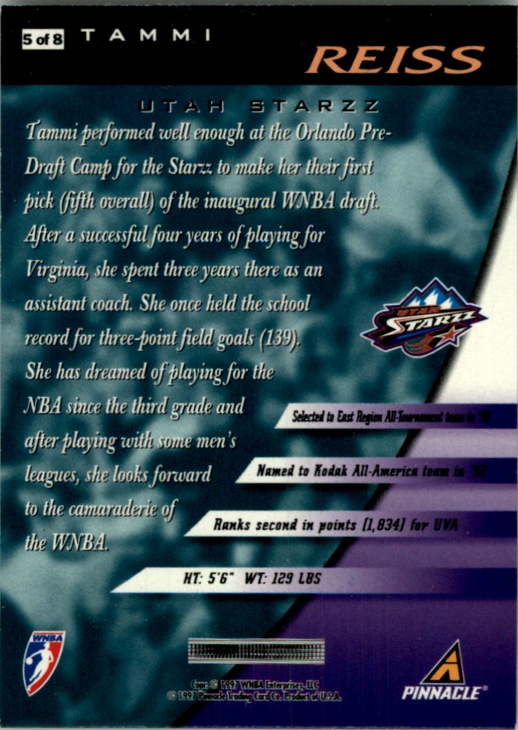 1997 Pinnacle Inside WNBA Team Development #5 Tammi Reiss back image