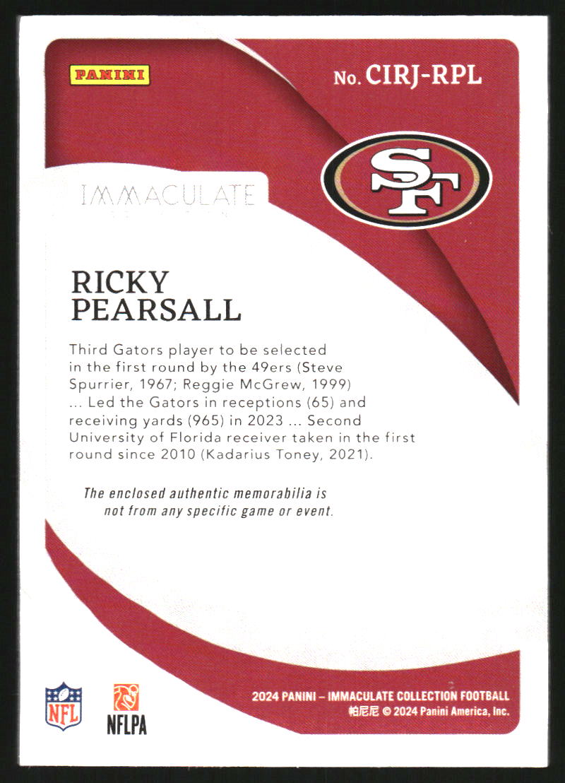 2024 Immaculate Collection Clearly Immaculate Rookie Jerseys #35 Ricky Pearsall Jersey /99