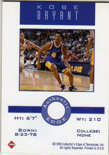 1997 Collector's Edge Game Ball #2 Kobe Bryant back image