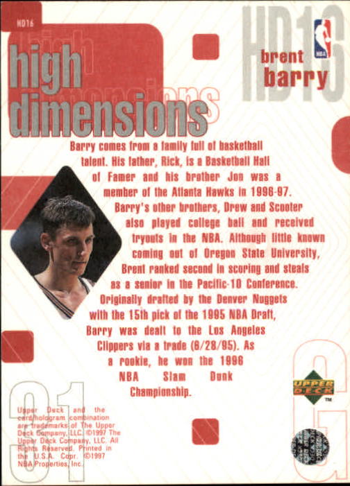 1997-98 Upper Deck High Dimensions #D16 Brent Barry back image
