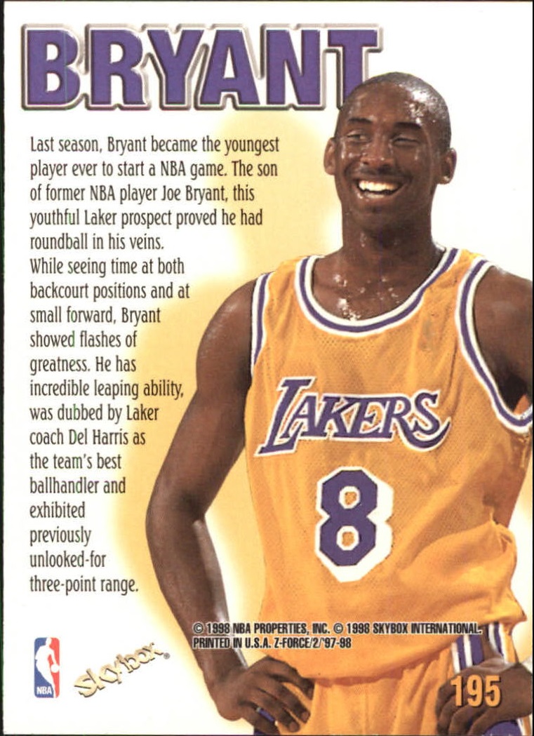 1997-98 Z-Force #195 Kobe Bryant ZUP back image