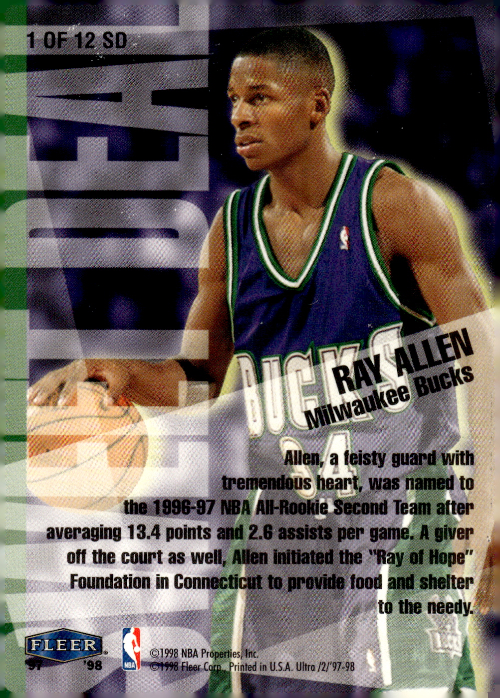 1997-98 Ultra Sweet Deal #SD1 Ray Allen - NM-MT - Card Shack | Beckett  Marketplace, image size:1002x1400