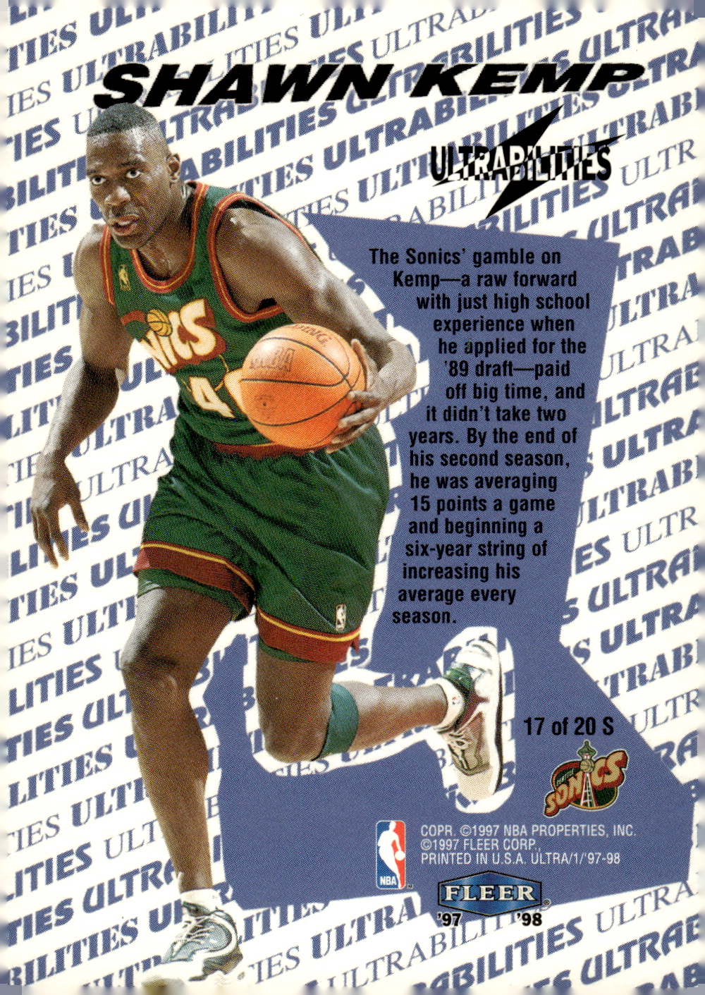 1997-98 Ultra Ultrabilities #17 Shawn Kemp back image
