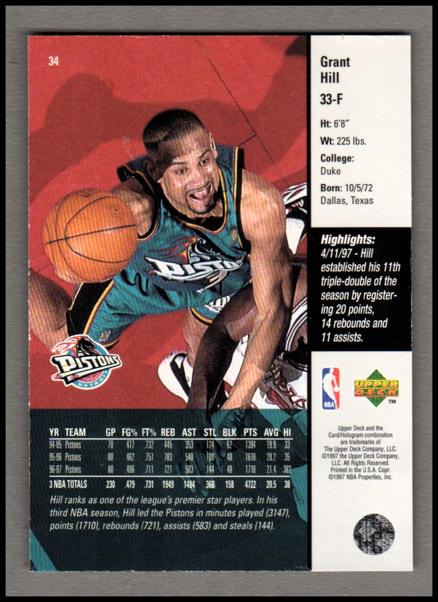 1997-98 Upper Deck Game Dated Memorable Moments #34 Grant Hill - NM-MT