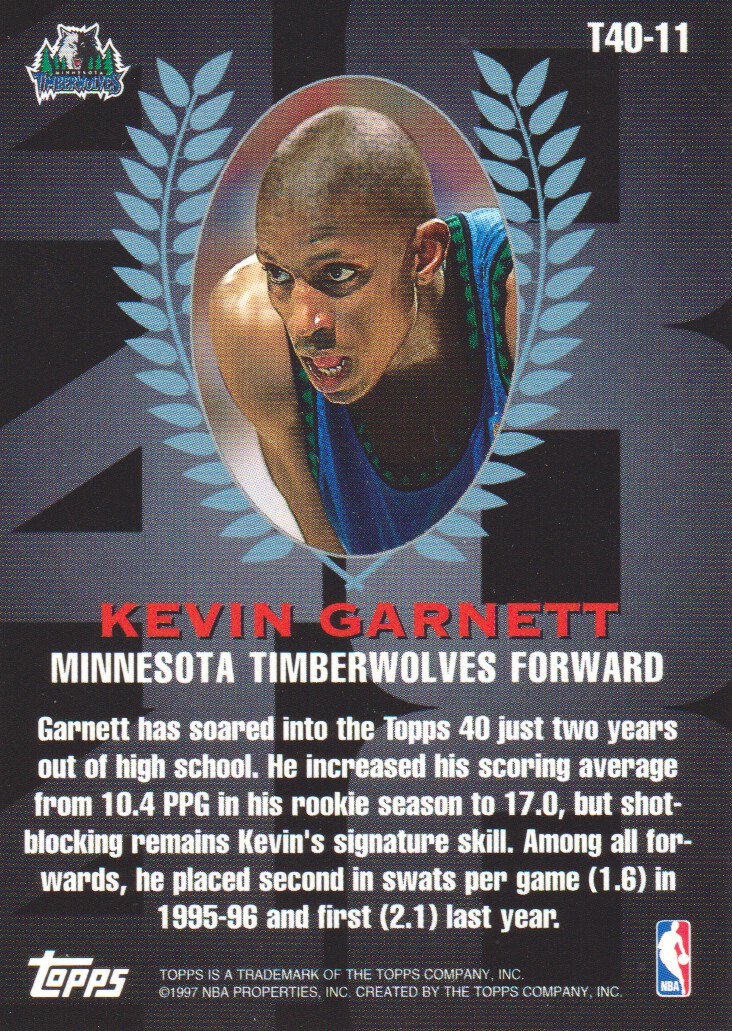 1997-98 Topps Topps 40 #T11 Kevin Garnett back image