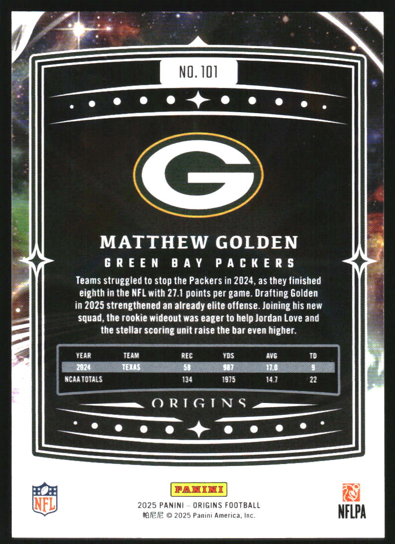 2025 Panini Origins #101 Matthew Golden RC