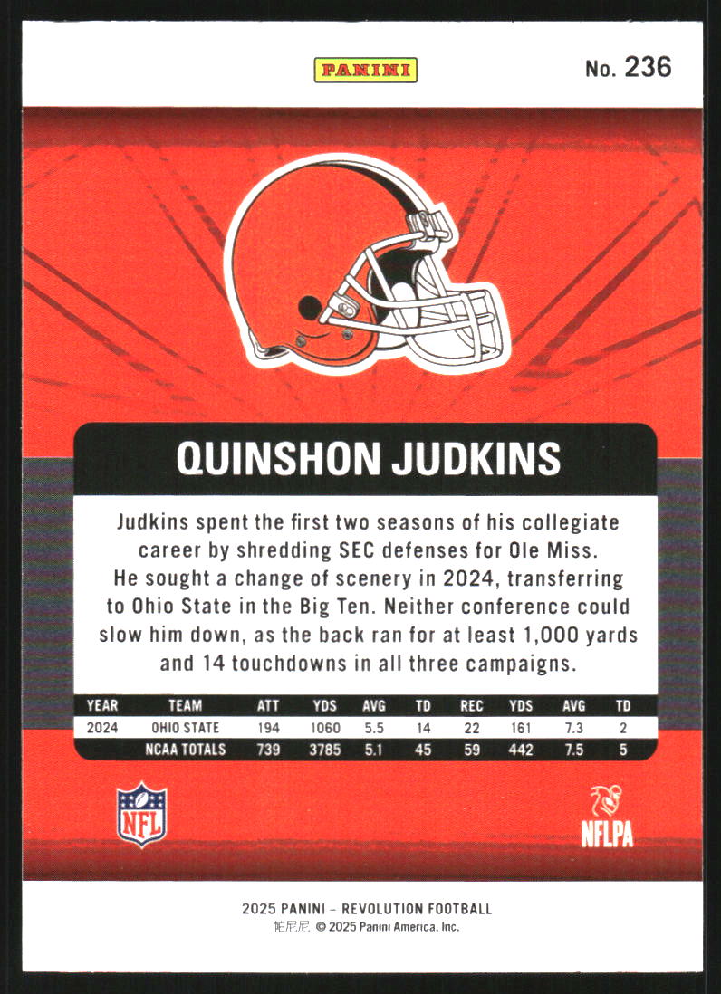 2025 Panini Revolution #236 Quinshon Judkins RC