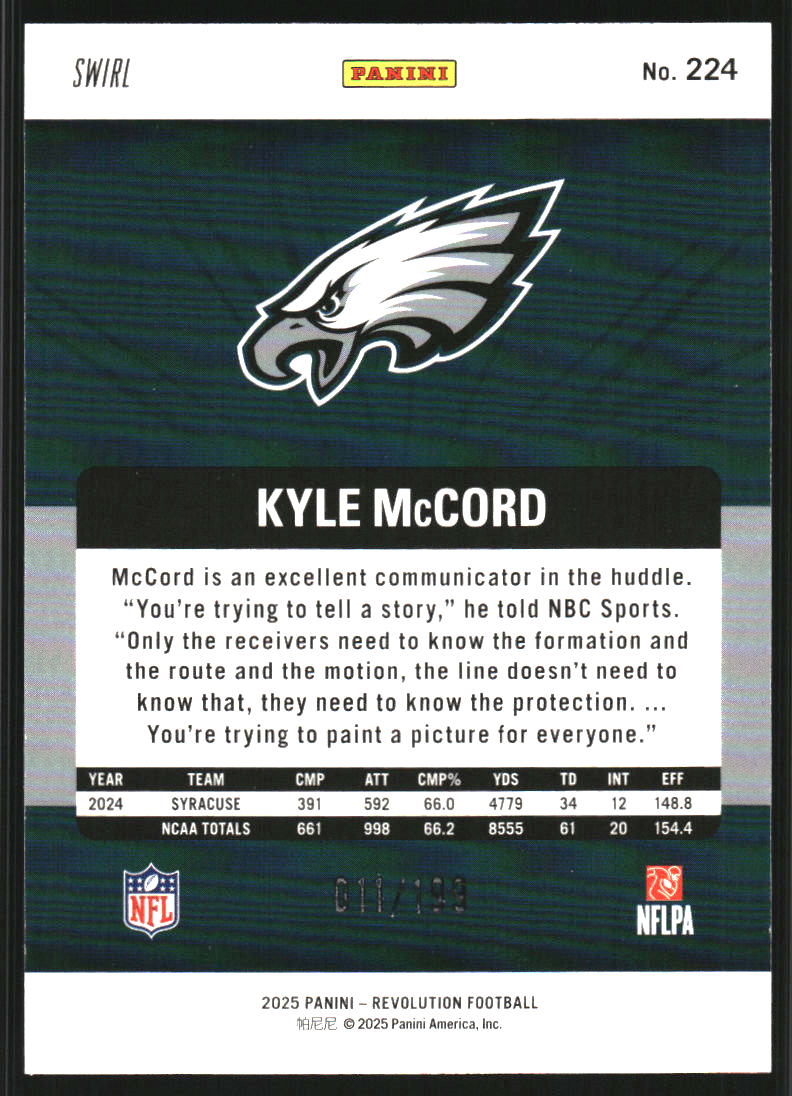 2025 Panini Revolution Green Swirl #224 Kyle McCord /199