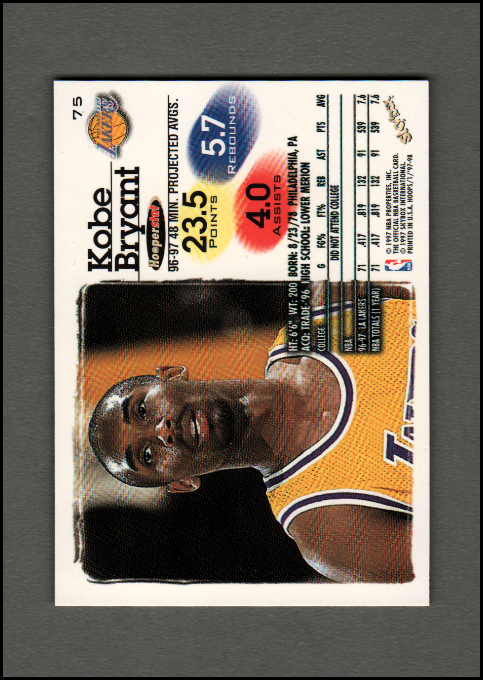 1997-98 Hoops #75 Kobe Bryant back image