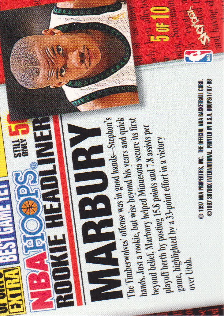 1997-98 Hoops Rookie Headliners #RH5 Stephon Marbury back image