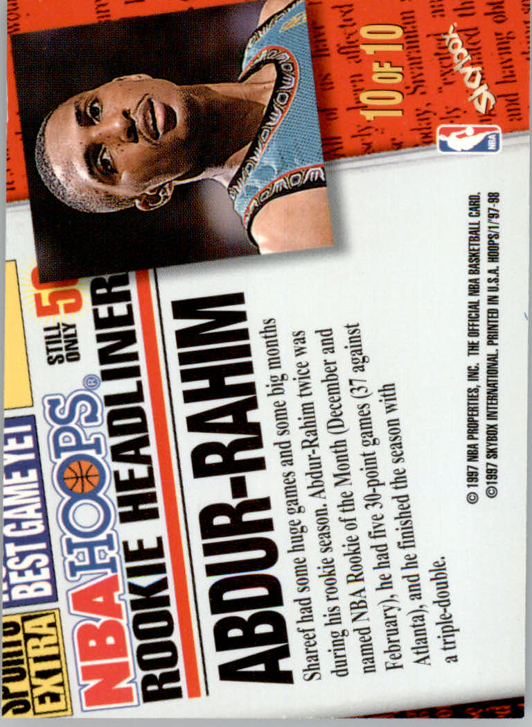 1997-98 Hoops Rookie Headliners #RH10 Shareef Abdur-Rahim back image