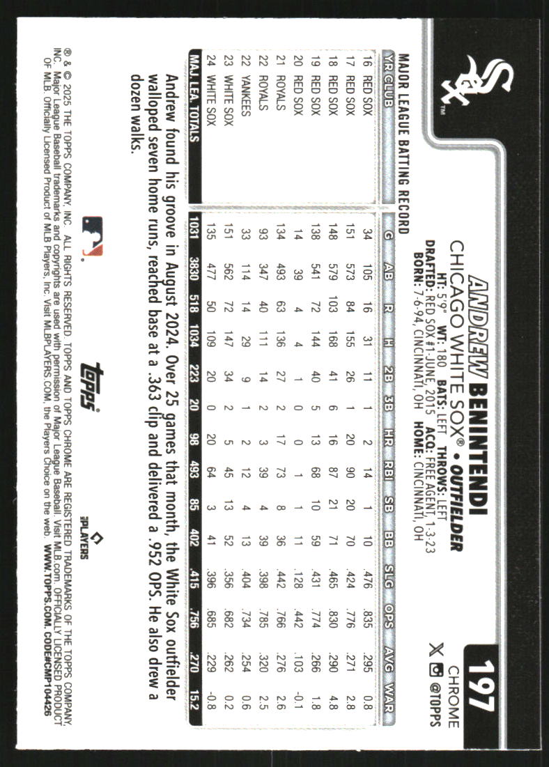 2025 Topps Chrome Logofractor Purple Refractors #197 Andrew Benintendi /250