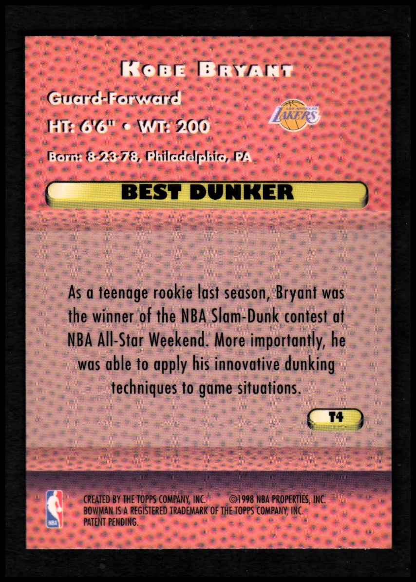 1997-98 Bowman's Best Techniques #T4 Kobe Bryant back image