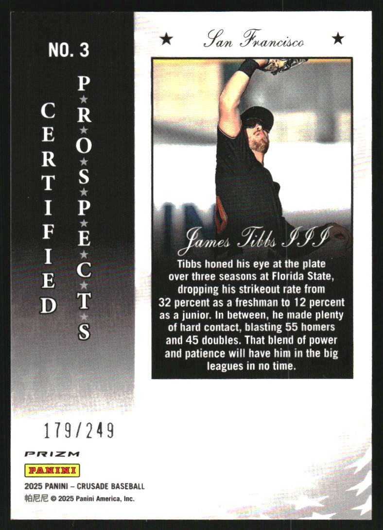 2025 Panini Crusade Certified Prospects Green #3 James Tibbs III /249