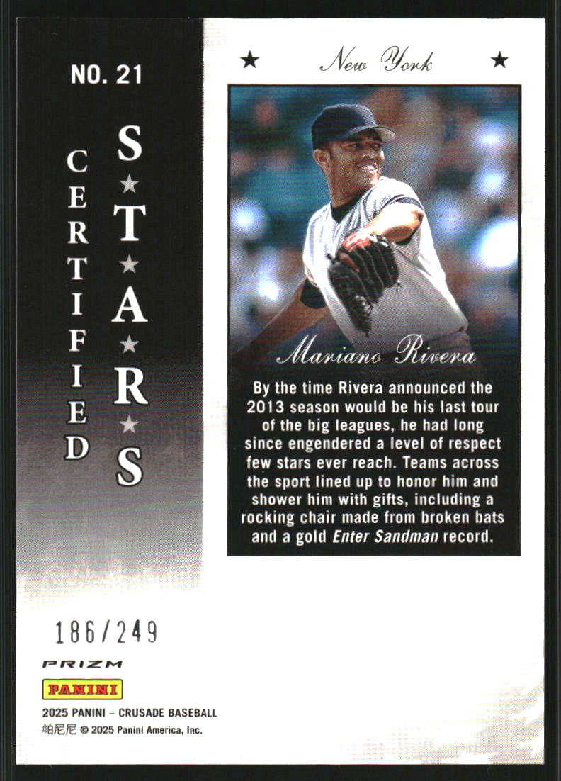 2025 Panini Crusade Certified Stars Green #21 Mariano Rivera /249