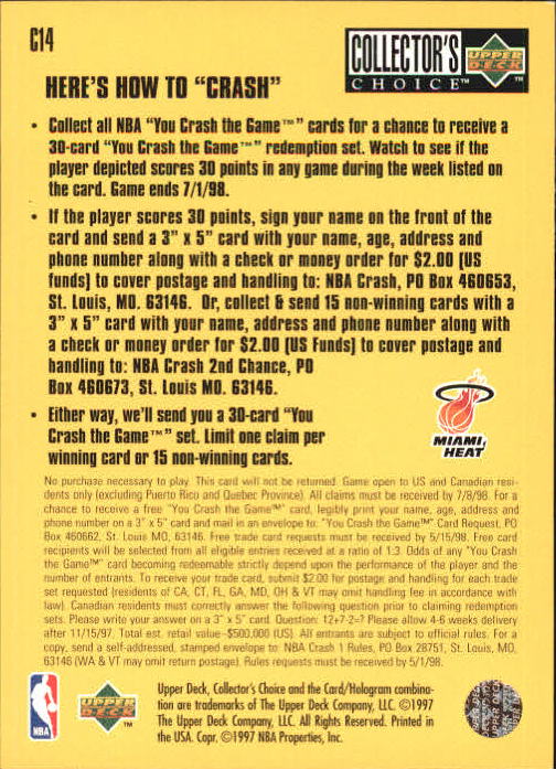 1997-98 Collector's Choice Crash the Game Scoring #C14A Tim Hardaway 12/8 L back image