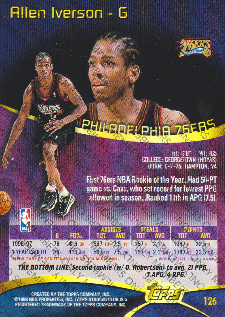 1997-98 Stadium Club Members Only Parallel II #126 Allen Iverson back image
